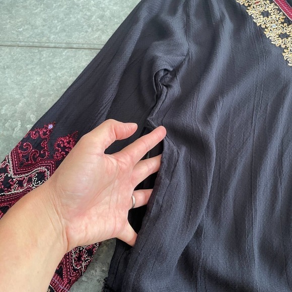 Free People Wild One Black Dress Small Embroidered Drop Waist Peasant Mini L/S - Picture 6 of 16